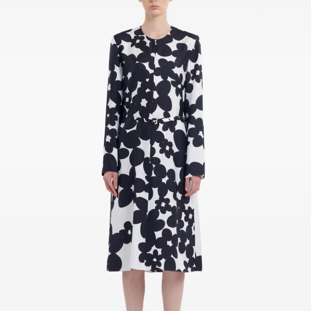 Marni Floral Print Midi Dress Black/White Size: 44/8 With Belt